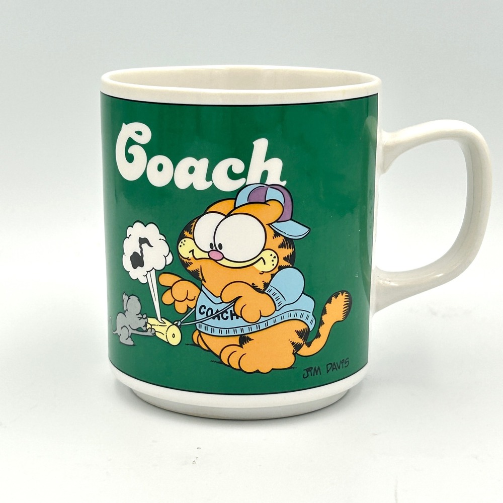 Vintage Enesco Garfield Coach Coffee Mug 1978 Jim Davis Green Ceramic Retro Cup